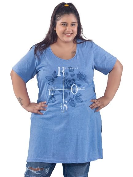 Image of CUPID Women Cotton Round Neck Half Sleeves T-Shirt,Night n Sleep Wear,Daily Use Gym /Lounge Wear Long Tops with Pocket