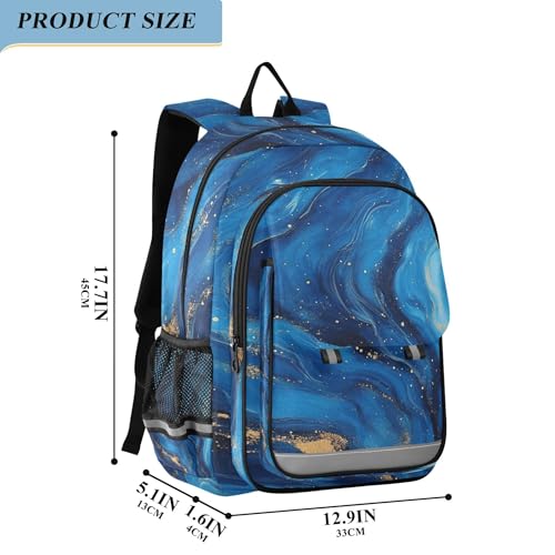 Vibrant Blue Color Marble Backpack Lightweight Bookbag Laptop Backpack College School Bag with Reflective Stripes2