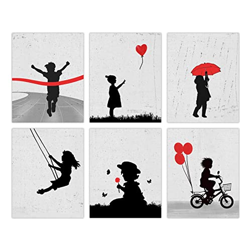 ORIGACH 6 lienzos Banksy para pared, 20x25 cm, decoración abstracta de graffiti para pared – Siempre hay esperanza – lienzo negro rojo y gris sin marco para niños, dormitorio, sala de estar