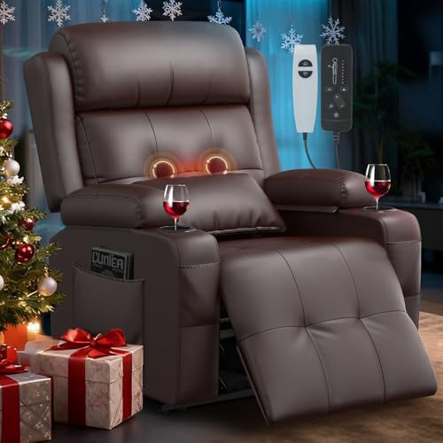 Image of Power Recliner Chair, Home Theater Seating with Heat Massage, Reclining Sofa RV Single Chair, Wall Hugger RV Movie Theater Chairs, RV Furniture Sofas with USB, Cup Holders, Pockets for Gaming Room