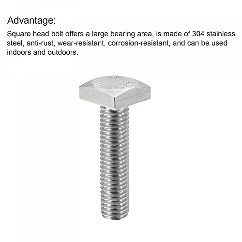 Image of uxcell Square Head Bolt, 5pcs M10x35mm Fully Thread 304 Stainless Steel Grade C Square Machine Screws
