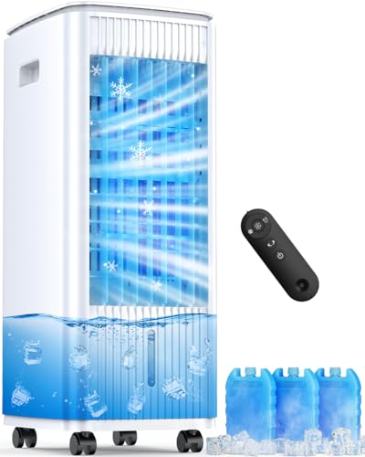 Image of Windowless Portable Air Conditioner w /Dual Tanks for 24H Cooling, 28ft Remote & Smart Timer, 120 Oscillation Evaporative Air Cooler, 3-Modes&3-Speeds Swamp Cooler Air Conditioner for Bedroom