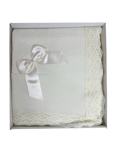 Genérico Manta de Bebé toquillaTejida con Encaje, Lazo Decorativo, Diseño Elegante (Beis)
