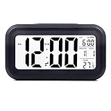 UNIAI [Upgrade Version] Battery Operated Alarm Clock - Electronic Bedside Alarm Clocks Smart Travel Battery Clock Large LCD Calendar Temperature Display