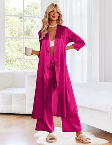 Image of Ekouaer Silk Robes for Women Long Satin Bride Bridesmaid Wedding Party Robes Lightweight Sexy Sleepwear with Pockets