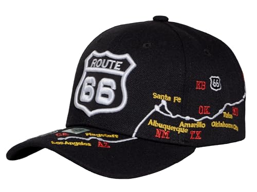 Image of TOP HEADWEAR Route 66 Embroidered Baseball Cap Americana Travel Hat | Mens Womens Historic Highway Inspired Style & Detailed Road Map Embroidery