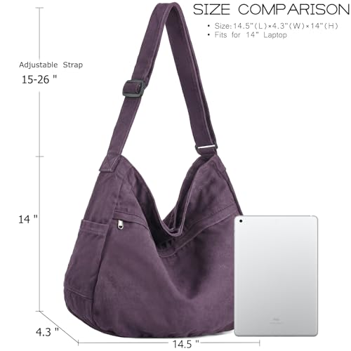 Image of Canvas Hobo Crossbody Shoulder Tote Bag for Women and Men Large Purse Messenger Bag Travel Work Shopping