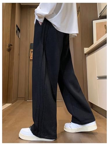 OYOANGLE Men's Textured Elastic Drawstring Waist Straight Leg Pants Casual Track Pants Sweatpants4