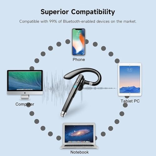 Image of Hsility Bluetooth Headset with USB Type C 270 Degrees Rotatable Microphone for Truck Driver Bussiness and Travel