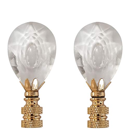 Image of Royal Designs Medium Center Cut Design Lamp Finial, Clear Faceted Crystal, Polished Brass Base - Set of 2