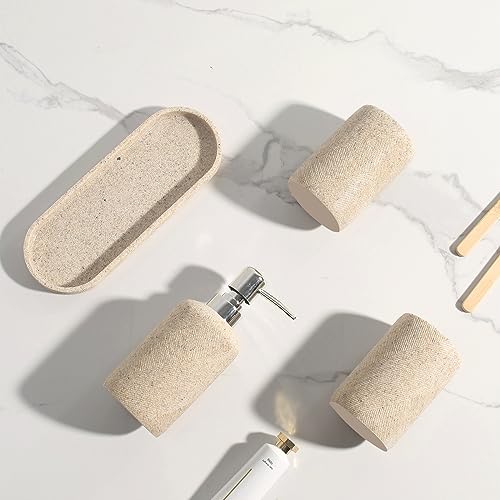 Bathroom Accessories Set, Bathroom Organizer Countertop, Soap Dispenser and Toothbrush Holder, Mouthwash Cup, Tray Set, Vanity Tray for Bathroom, 4 Pieces Modern Decor - Thumbnail 5