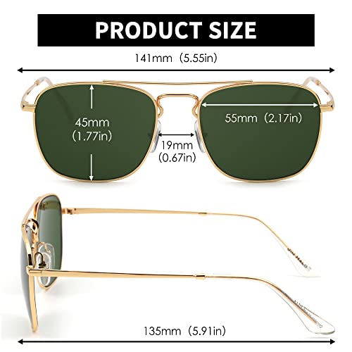 Image of JIM HALO Retro Square Aviator Sunglasses Premium Glass Lens Flat Metal Eyewear Men Women