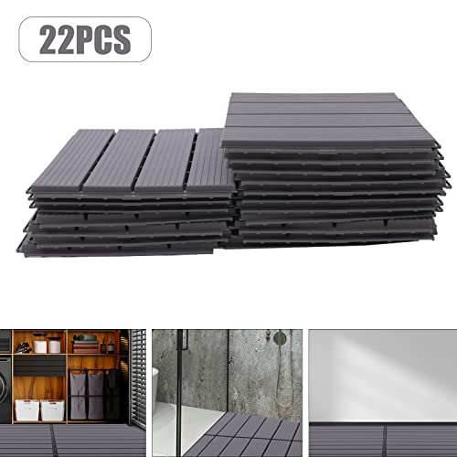 22 Pcs Wood Plastic Composite Patio Deck Tiles, 12”X12” Interlocking Decking Tiles, Water Resistant For Indoor & Outdoor, 22 Sq. Ft -Westminster Grey For Patio Deck, Pools, Garden, Soft Lawn #TOP5