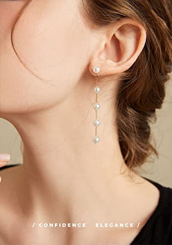 14K Gold Plated 925 Sterling Silver Clip On Earrings Pearl Drop Long Chain Earrings for Women Wedding Bridal Earrings for Brides Ear clips2