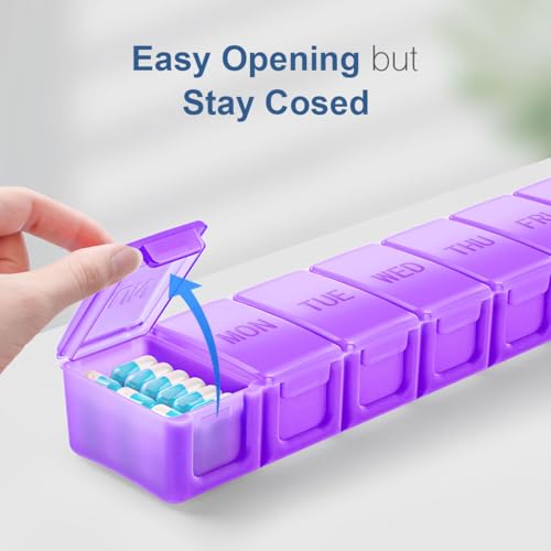 Image of Extra Large Pill Organizer Weekly, KAPENS Daily Pill Case Box Large Capacity Compartments, 7 Day Pill Containers for Medicine Supplements Vitamin Fish Oil, Purple