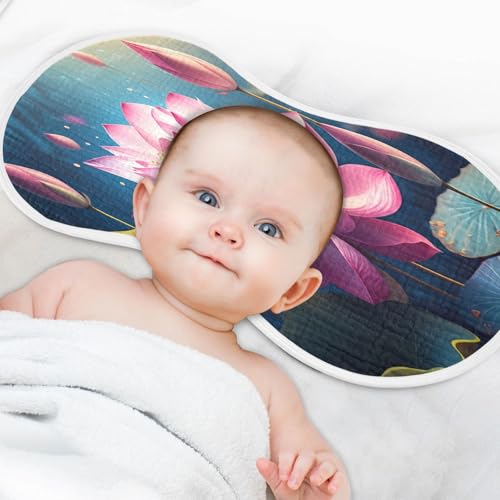 J JOYSAY Flower Leaf Teal Blue Baby Burp Cloths for Boys Girls Large 22''x11'' Cotton 4 Layer Milk Spit Up Rags for Babies Newborn one sizex14