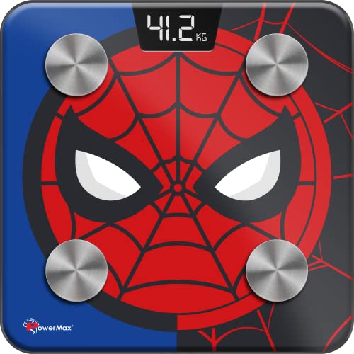 PowerMax X Marvel BCA-145 Spider-Man Edition Digital Bathroom Weight Scale for Human Fitness Body Weight with Max Weighing Capacity 180kg, LED Display, Tempered Glass, Mobile App and Body Fat Analyzer