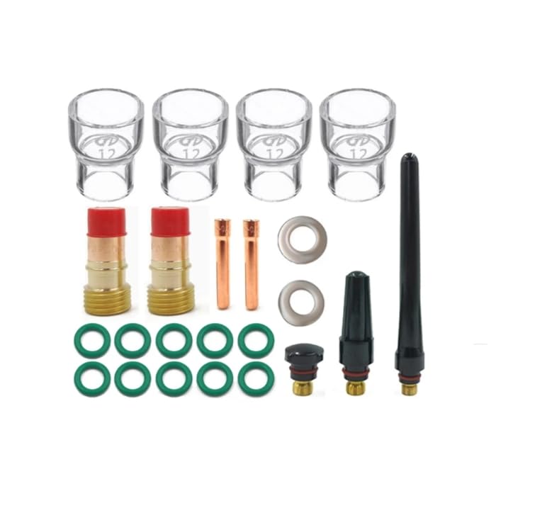 23PCS TIG Stubby Gas Lens 17CB20G 2.4 mm #12 Glass Cup TIG Gas Lens Alumina Nozzle For WP 17/18/26 TIG Welding Torch QIANGHAN