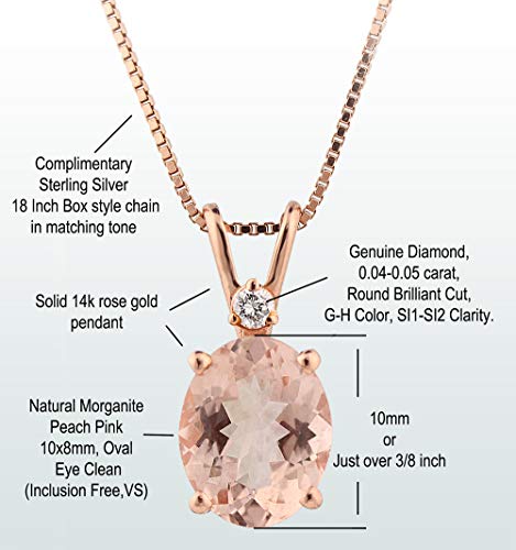 14 Karat Rose Gold Oval Shape 2.50 Carats Morganite Diamond Pendant (10x8mm Oval)3