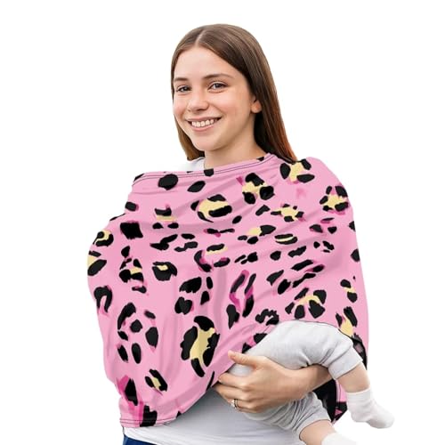 Image of Forchrinse Pink Leopard Print Car Seat Cover for Baby Soft Stretchy Breastfeeding Nursing Cover Multi Use Cover for Shopping Cart /High Chair /Stroller