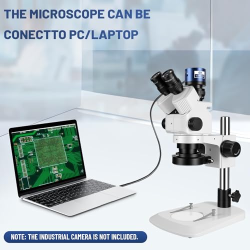 Image of Professional Trinocular Stereo Zoom Microscope,with 56-Bulb LED Ring Light,6X-45X Magnification,WF10X Eyepieces,0.6X-4.5X Zoom Objective, 0.5X CTV Trinocular High Definition Adapter