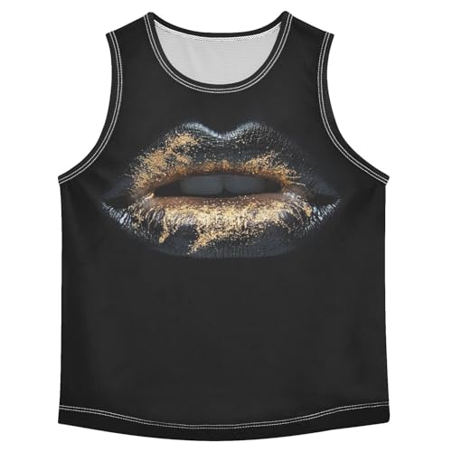Boys Tank Top Shirts Black Lips Gold Style Sleeveless T-Shirts Crew Neck for Kids Clothing Children