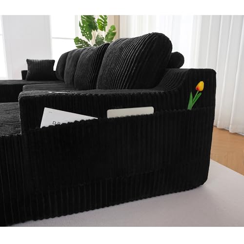 Image of 130 inch Modular Sectional Sleeper Sofa, Modern Cloud Sectional Sofa Couch with Cupholders and Storage, U Shape Boneless Couches for Living Room, Free Combination, No Assembly Required,Black