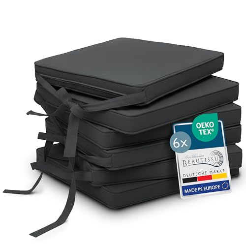 Beautissu Set de 6 Coussin de Chaise d'Intérieur 45x40 cm Loft SK – Galette de Chaise déhoussable et Lavable avec Bandes de Fixation Coussin d'assise Exterieur...