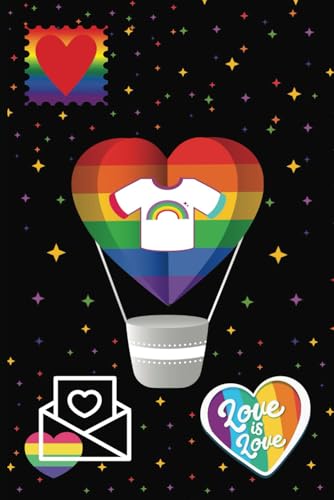  Pride Stamp with Love Notebook: Pride Stamp, Hot Air Ballon, Rainbow, Valentines Day, LGBTQ+, 6 x 9 inch, 120 Wide Ruled White Pages