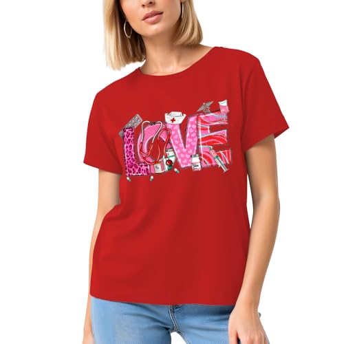 Image of 4th of July Nurse Bow Shirts Women-Cute Patriotic Nurse Bow Short Sleeve American Flag Bowknot Tee Tops