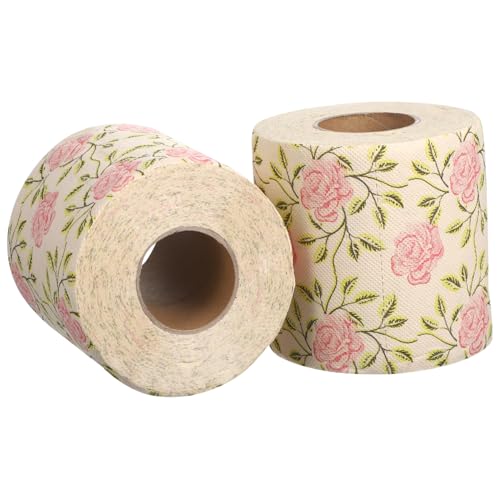 WEKAMOS 2 Rollos Papel Higiénico con Estampado de Decorativas Natural de Pulpa de Bambú Suave y Resistente para Baño y Decoración Elegante