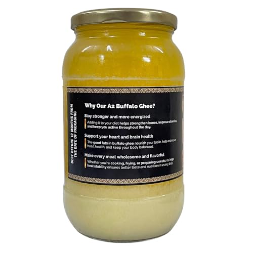 Image of Pure Whites A2 Buffalo Desi Ghee 1000 ml | Traditional Bilona Method | Danedar Texture & Rich Aroma | Made from Buffalo Milk | Suitable for Daily Cooking & Sweets | Pure, Tasty & Natural