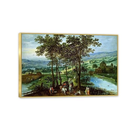 Peinture Bruegel Pieter paysage boisé affiche sur toile avec cadre doré 90x60cm