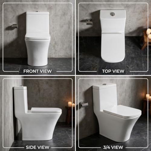 Image of Backline P TRAP Commode Toilet | One Piece Floor Mounted Western Toilet | Water Closet Commode With Soft Close Toilet Seat For Bathroom P Trap Outlet Is From Wall (10 Years Warranty)
