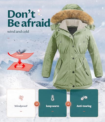 Image of CREATMO US Girl's Long Winter Warm Parka Sherpa Trimmed Collar Puffer Ski Jacket Coat