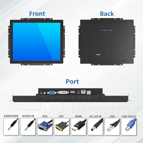 Image of 17 Inch Open Frame Touch Monitor, PCAP 10-Point Touch Industrial Touchscreen Monitor, with HDMI /VGA /DVI Interface, Active Matrix TFT LCD,LED Backlight, with VESA Mount