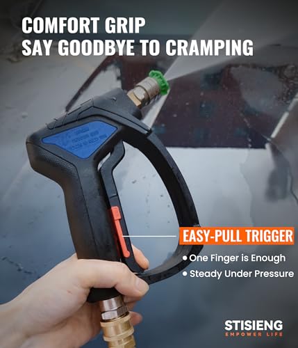 Image of Short Pressure Washer Gun with 360 Swivel, High Pressure Stubby Power Washer Gun Kit with 5 Nozzle Tips, M22-14mm & 15mm Adapters, 3 /8 inch QC for Car Wash Detailing & Cleaning (Black)