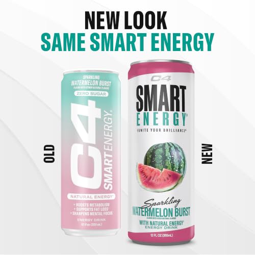 Image of C4 Smart Energy Drink - Sugar Free Performance Fuel & Nootropic Brain Booster, Coffee Substitute or Alternative | Watermelon Burst 12 Oz - 12 Pack
