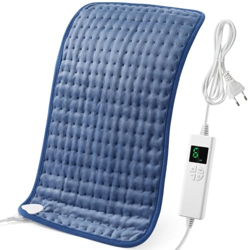 Manta Electrica Lumbar OneAmg,44x84 cm Esterilla Electrica mit 4-Stunden-Timer und 6 Heizstufen, Almohadilla Electrica Lumbar con Mando a Distancia Digital, Apagado Automático, Lavable a Máquina Azul