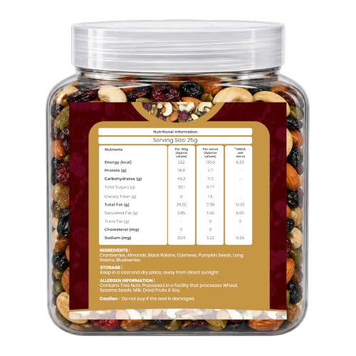 Image of Khetika Trail Mix 450g | 7 Superfood in 1 Mix Jar | Dry Fruits & Seeds Mixed pack, Energy Power Pack Contains Almonds, Cashews, Cranberries,Black Raisins, Long Raisins, Pumpkin Seed, Blueberries