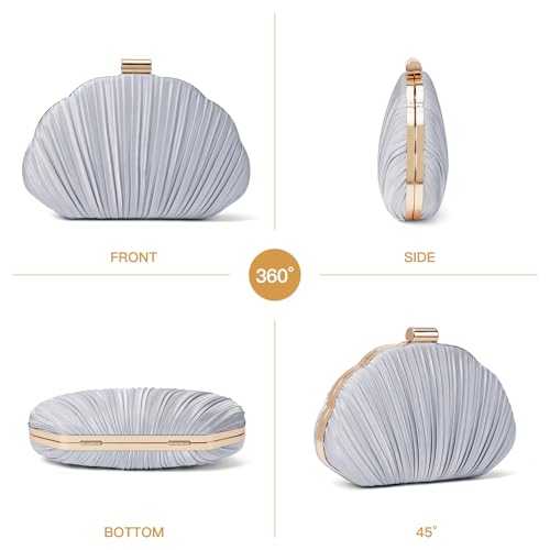 Image of RNIEGA Pleated Satin Seashell Evening Clutch Purse for Women Elegant Clutch Handbag Shoulder Bag with Chain for Wedding