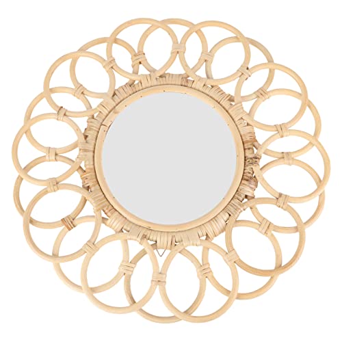 HANABASS 1 Pieza De Espejo De Ratán Espejo para Tocador Girasol Decoración Hogar Espejo Redondo Ratán Pared Espejo Macramé Pared Espejo Montado Maquillaje Vanidad Ratán Tejido Espejo Cover