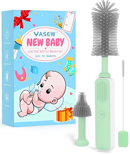 Image of Electric Bottle Brush Cleaner, Baby Bottle Brush Set, 360° Efficient Cleaning, Long-Lasting 2000 mah Battery, Nipple, Straw Brush, and Exquisite Package, Newborn Essentials Baby Girl Boy Gift (Green)