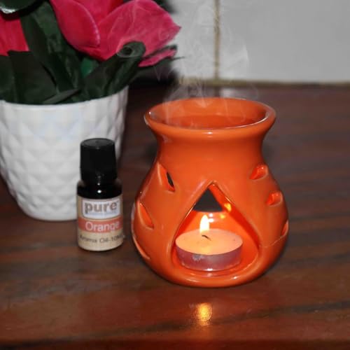 Image of Pure Source India Ceramic Aroma Burner (Set of 1, Orange)