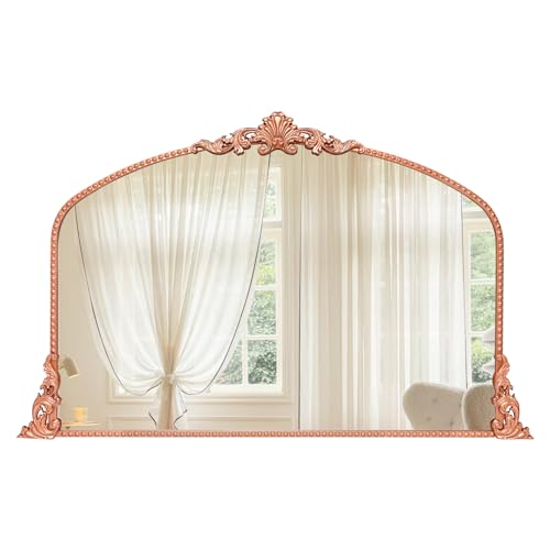 Growsun Bronze Arched Mirror, 40'x30'' Antique Baroque Wall Mirror Decor, Traditional Ornate Mirror with Full Metal Frame for Fireplace/Entryway/Living Room/Bathroom
