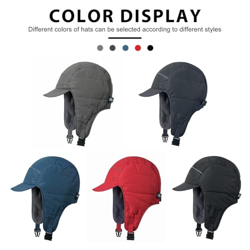 GADIEMKENSD Winter Trapper Hunting Hat with Earflaps Brim Visor Reflective Baseball Cap Warm Aviator Hats for Ski Rain Golf Work Running Outdoor Gray