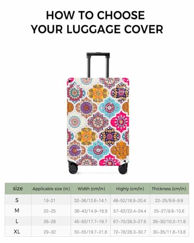 Travel Luggage Cover Small Suitcase Cover Fit for 19-21 Inch Luggage Colorful Morocco Luggage Protector Suitcase Cover Scratchproof Vintage Floral Flowers Textured Luggage Cover Protector for Suitcase3