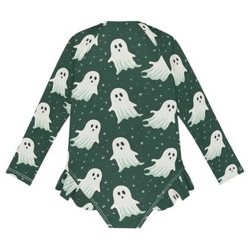 CaTaKu Girls One Piece Swimsuit Ghosts Halloween Spooky Toddler Bathing Suit Long Sleeve UPF 50+ Rash Guard Swimwear 3-12Y2