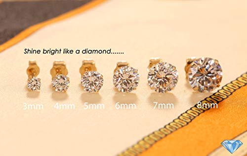 14K Yellow Gold Solitaire Round Cubic Zirconia Stud Earrings In Secure Screw-Backs (3Mm) #TOP5