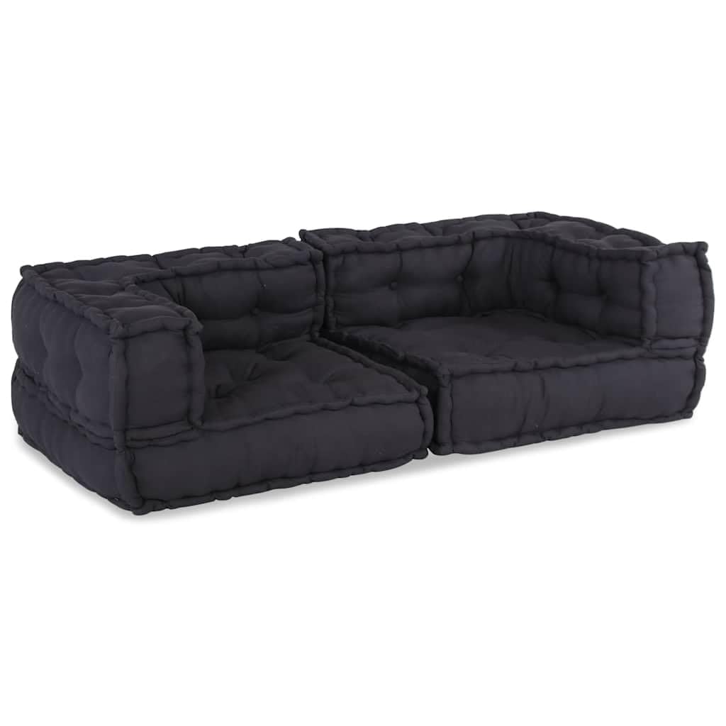 Sofá modular de 2 plazas, antracita, 140 x 70 x 36 cm, de algodón | Sofá de suelo flexible con relleno de espuma suave y funda de algodón para sala de estar, porche o rincón de juegos.